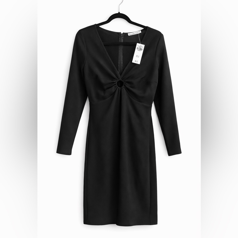 Abercrombie & Fitch Black Long Sleeve Dress with Front Knot